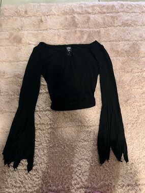 Off-Shoulder Black Women's Top with Flared Sleeves